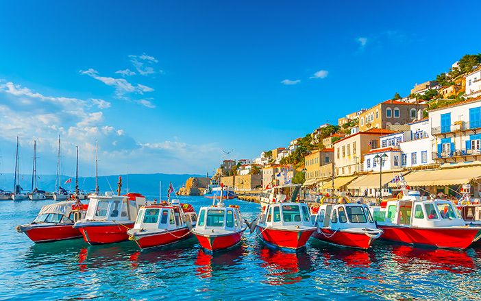 Traditional small boats in Hydra island